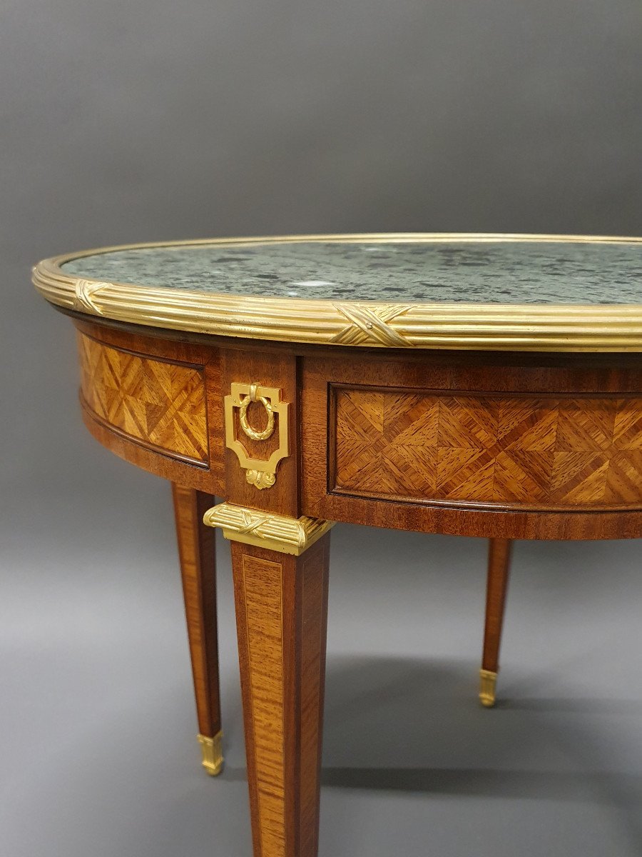 Louis XVI Style Pedestal Table In Marquetry And Gilt Bronze-photo-1