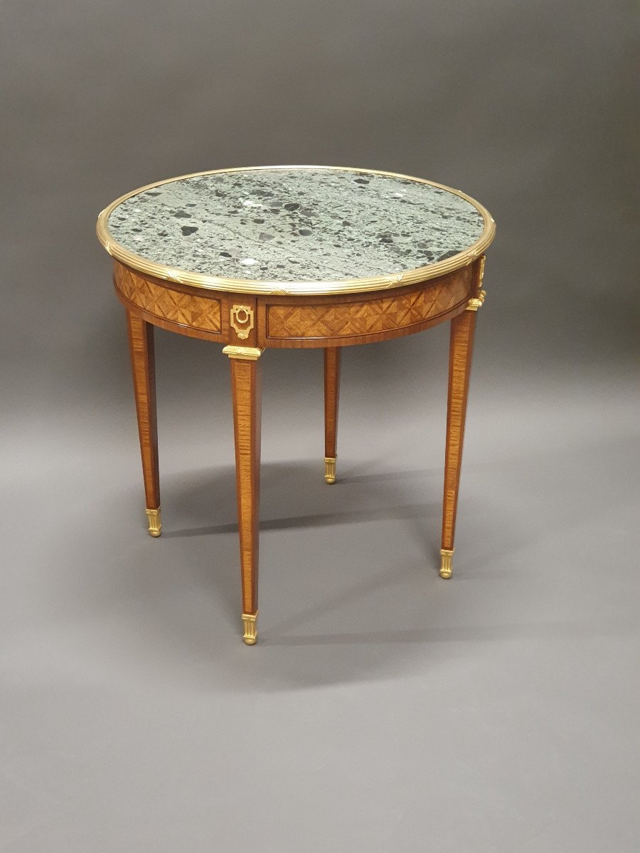 Louis XVI Style Pedestal Table In Marquetry And Gilt Bronze-photo-5
