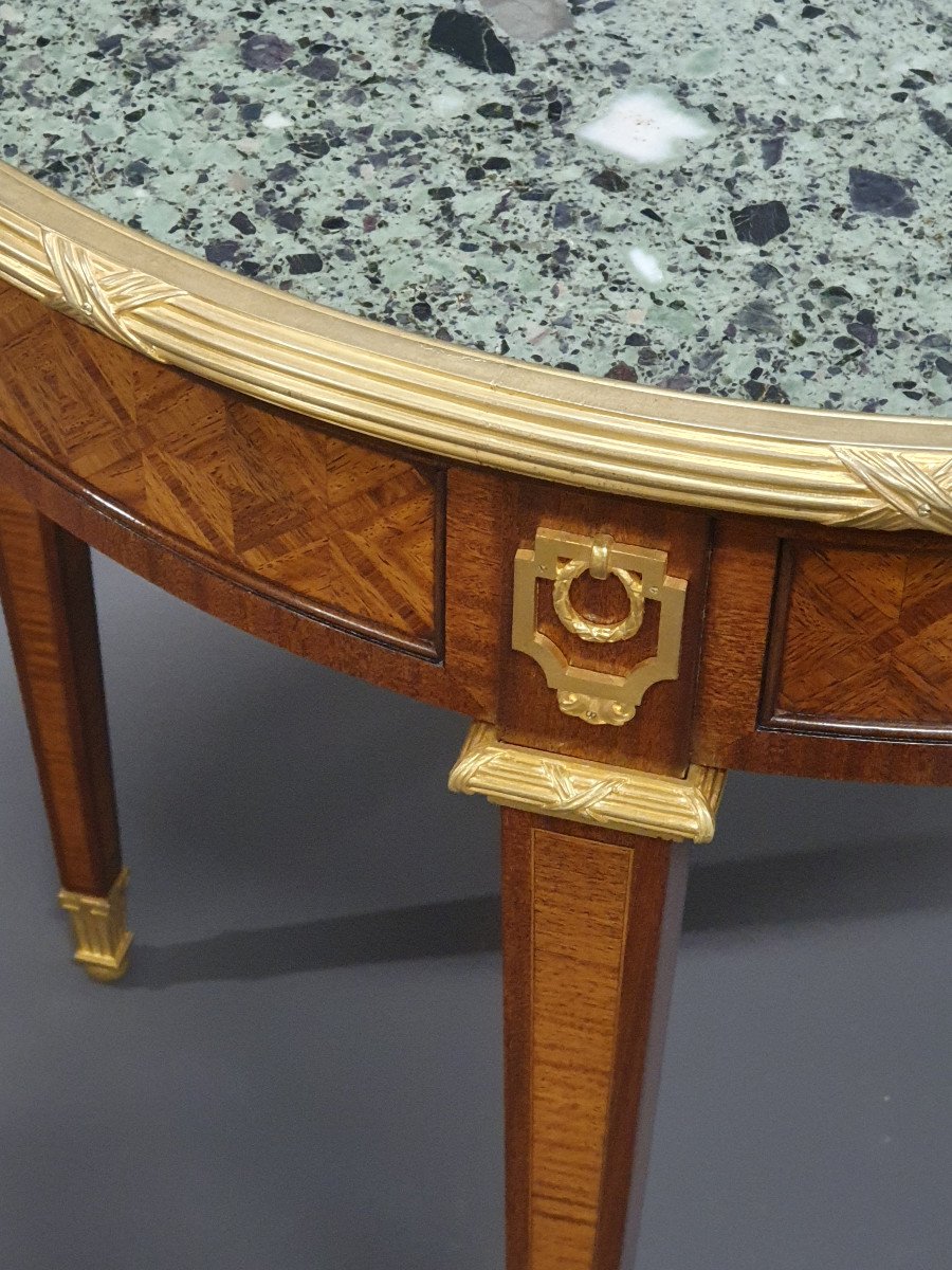 Louis XVI Style Pedestal Table In Marquetry And Gilt Bronze-photo-7