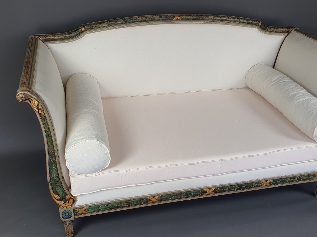 Large Louis XVI Sofa / Daybed In Rechampi And Gilded Lacquered Wood-photo-4