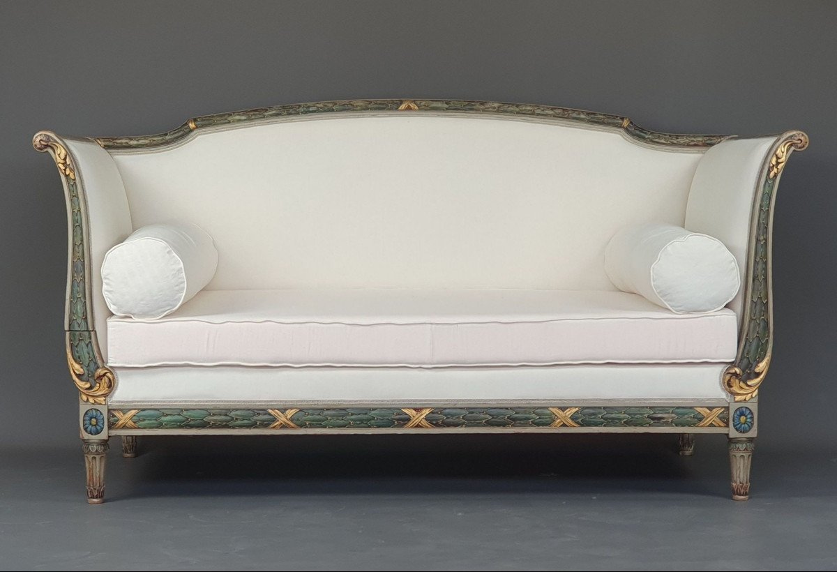 Large Louis XVI Sofa / Daybed In Rechampi And Gilded Lacquered Wood-photo-4