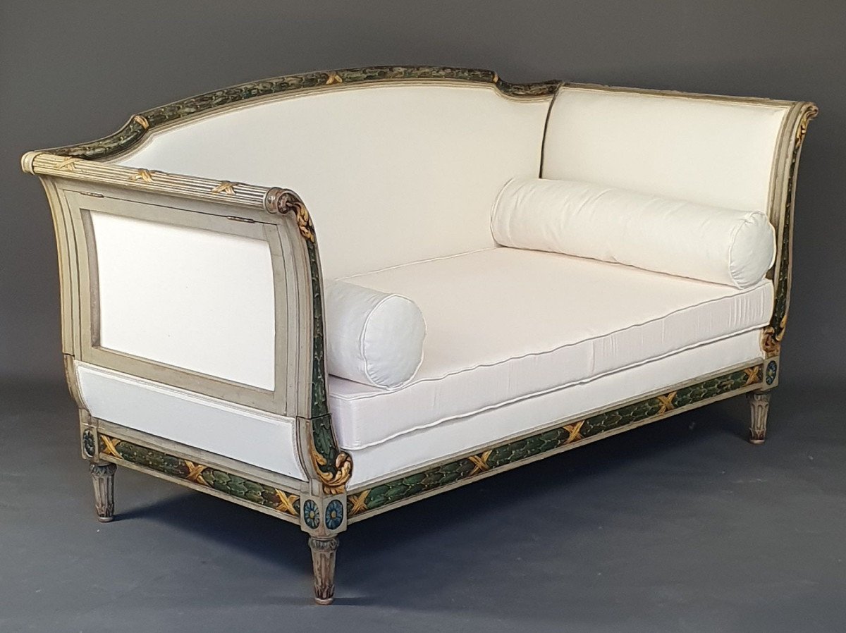 Large Louis XVI Sofa / Daybed In Rechampi And Gilded Lacquered Wood-photo-7