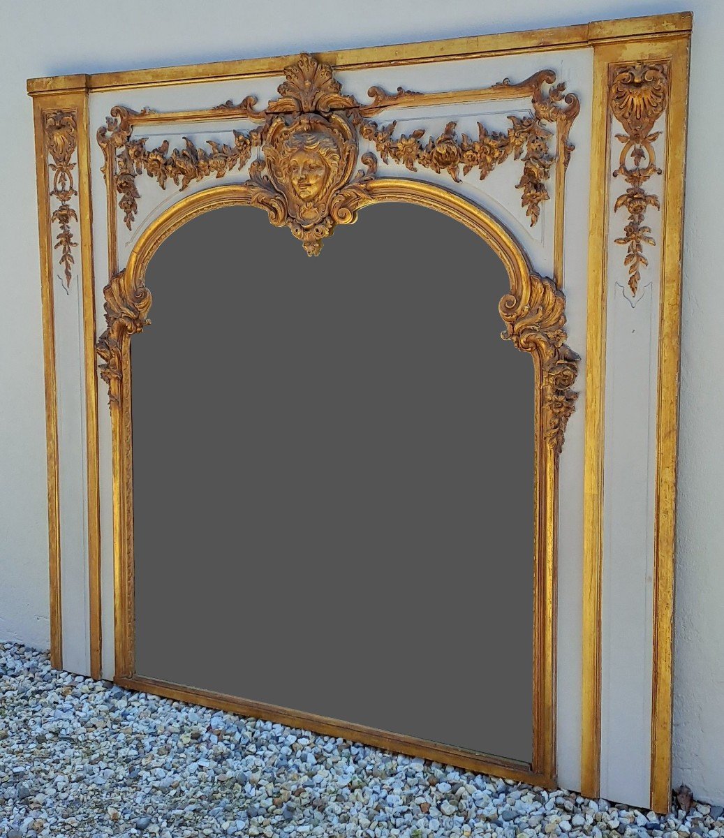 Important Louis XIV Style Trumeau In Lacquered And Gilded Wood-photo-2