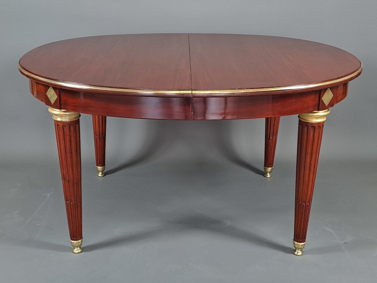 Louis XVI Style Dining Room Table In Mahogany And Gilt Bronze-photo-2