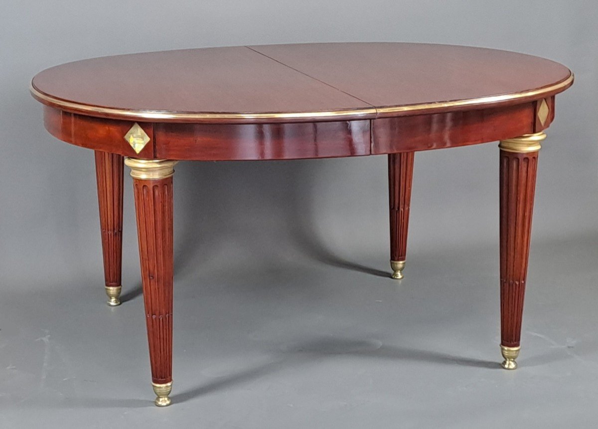 Louis XVI Style Dining Room Table In Mahogany And Gilt Bronze-photo-3