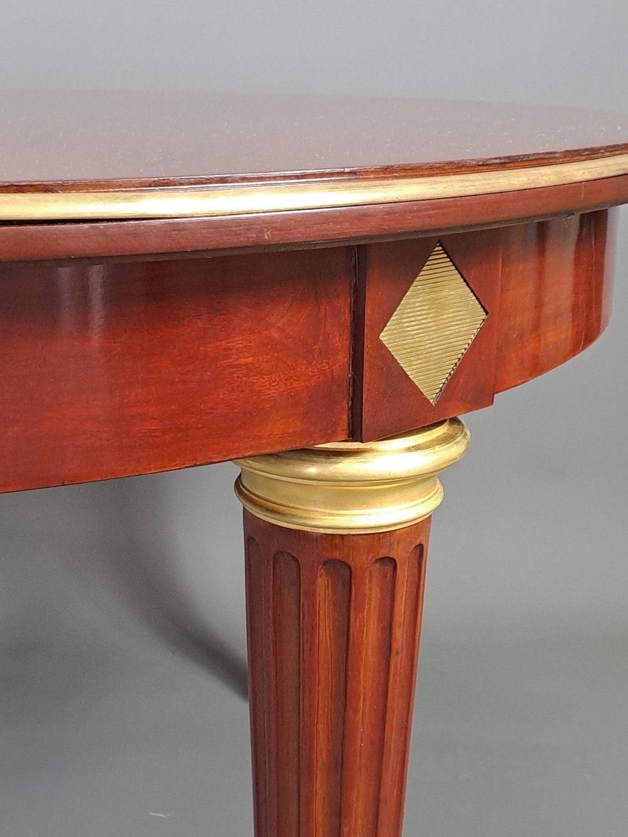 Louis XVI Style Dining Room Table In Mahogany And Gilt Bronze-photo-4