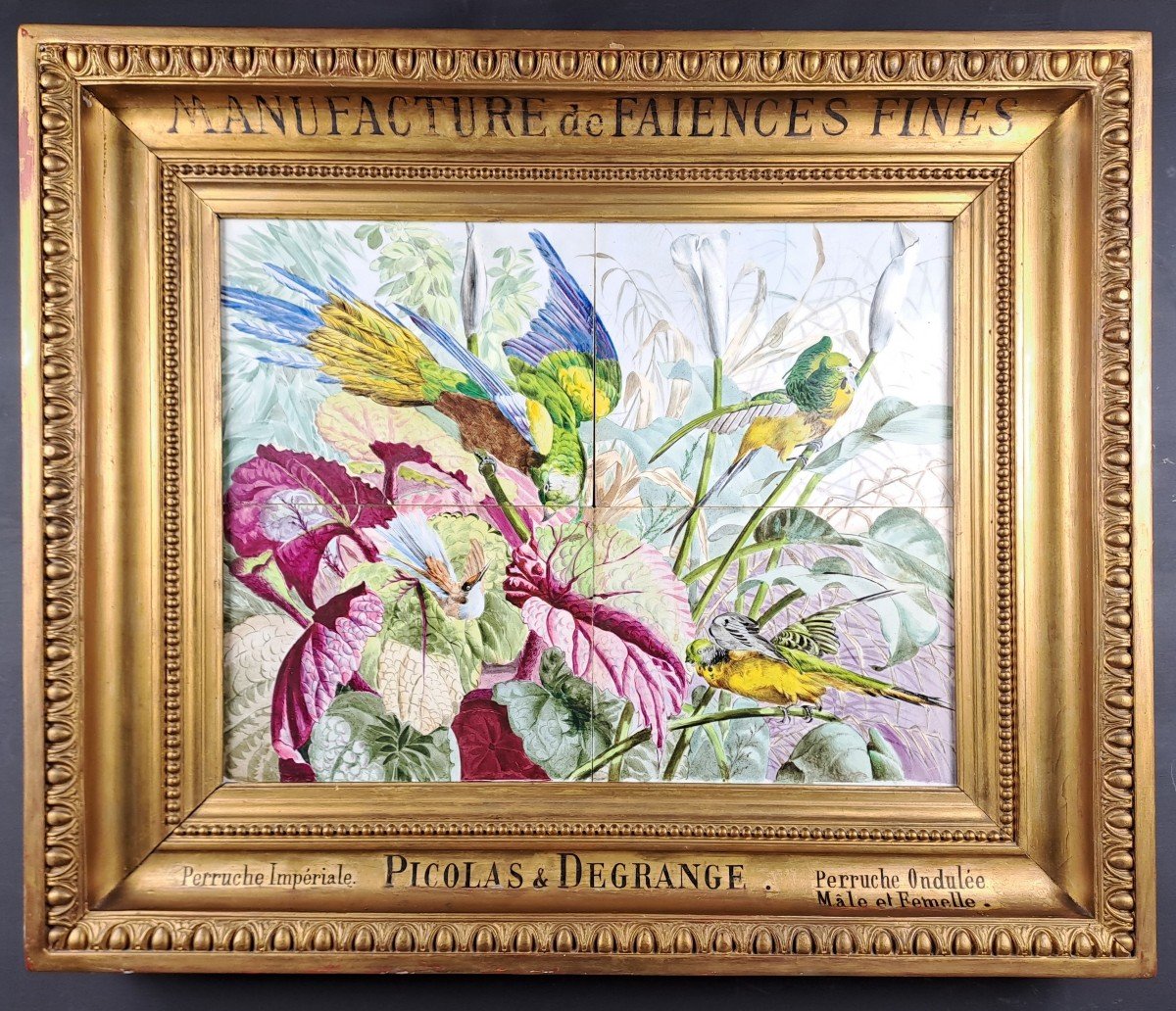 Carouge Earthenware In Switzerland - Picolas & Degrange – Imperial Parakeet & Wavy Parakeets