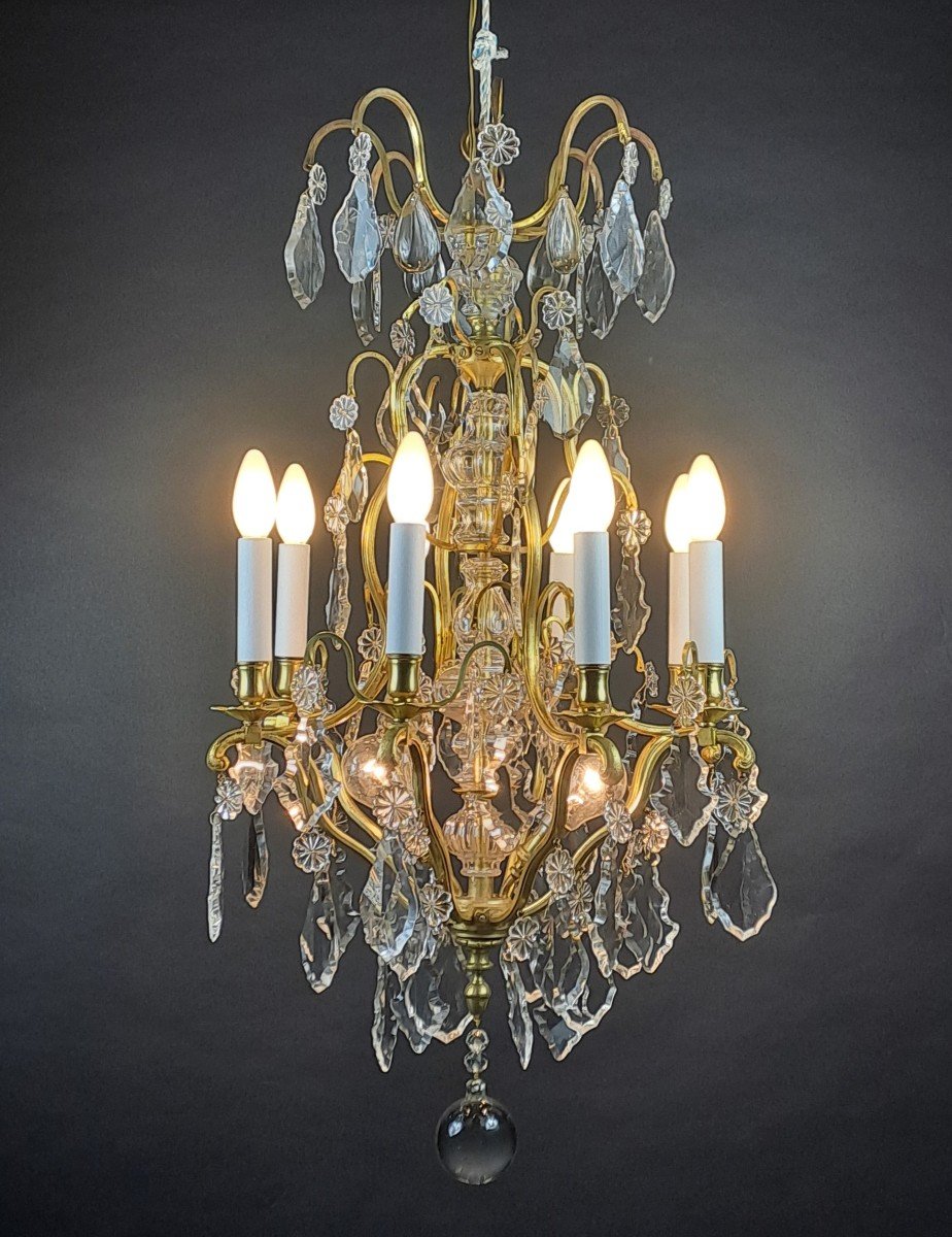 Cage Chandelier In Gilt Bronze And Baccarat Crystal-photo-2