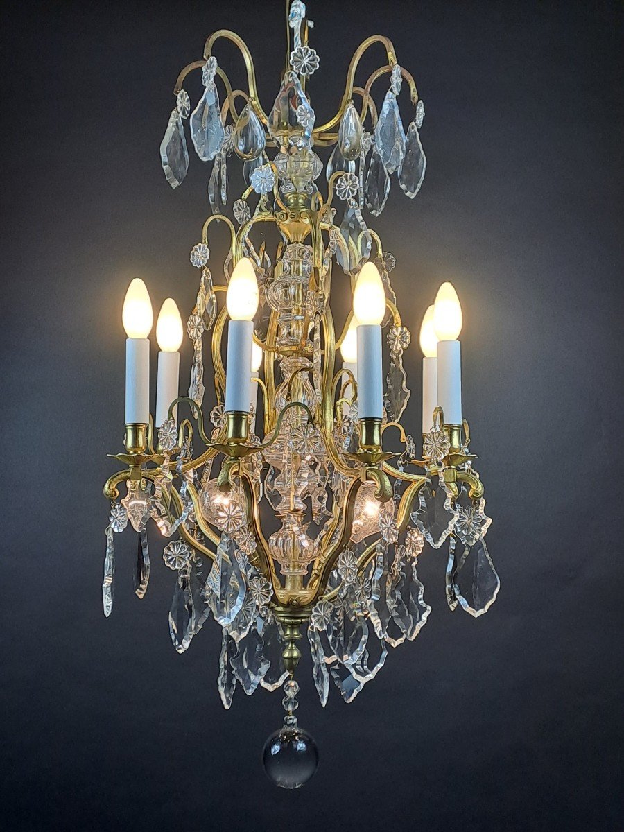 Cage Chandelier In Gilt Bronze And Baccarat Crystal-photo-3