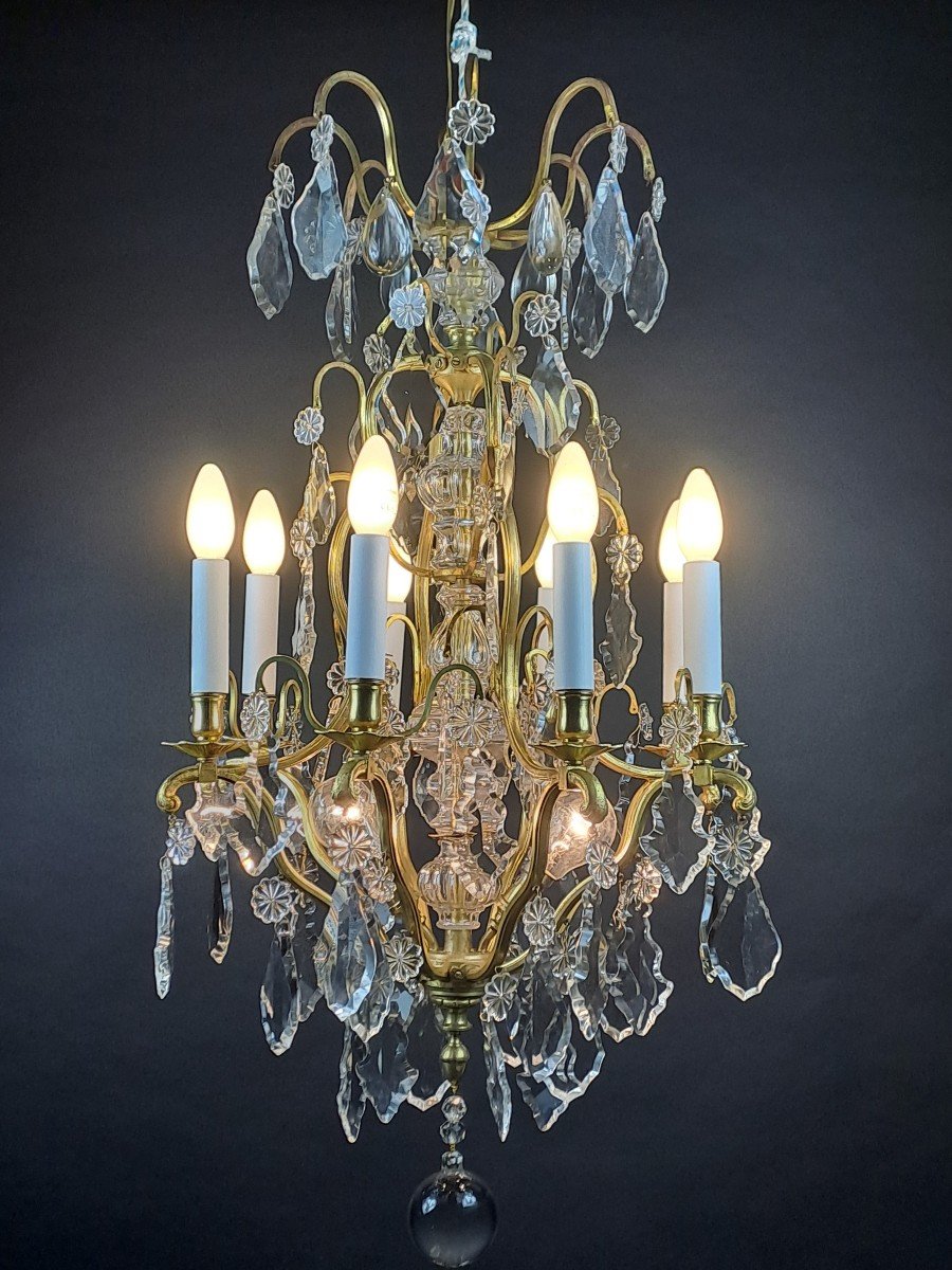 Cage Chandelier In Gilt Bronze And Baccarat Crystal-photo-4