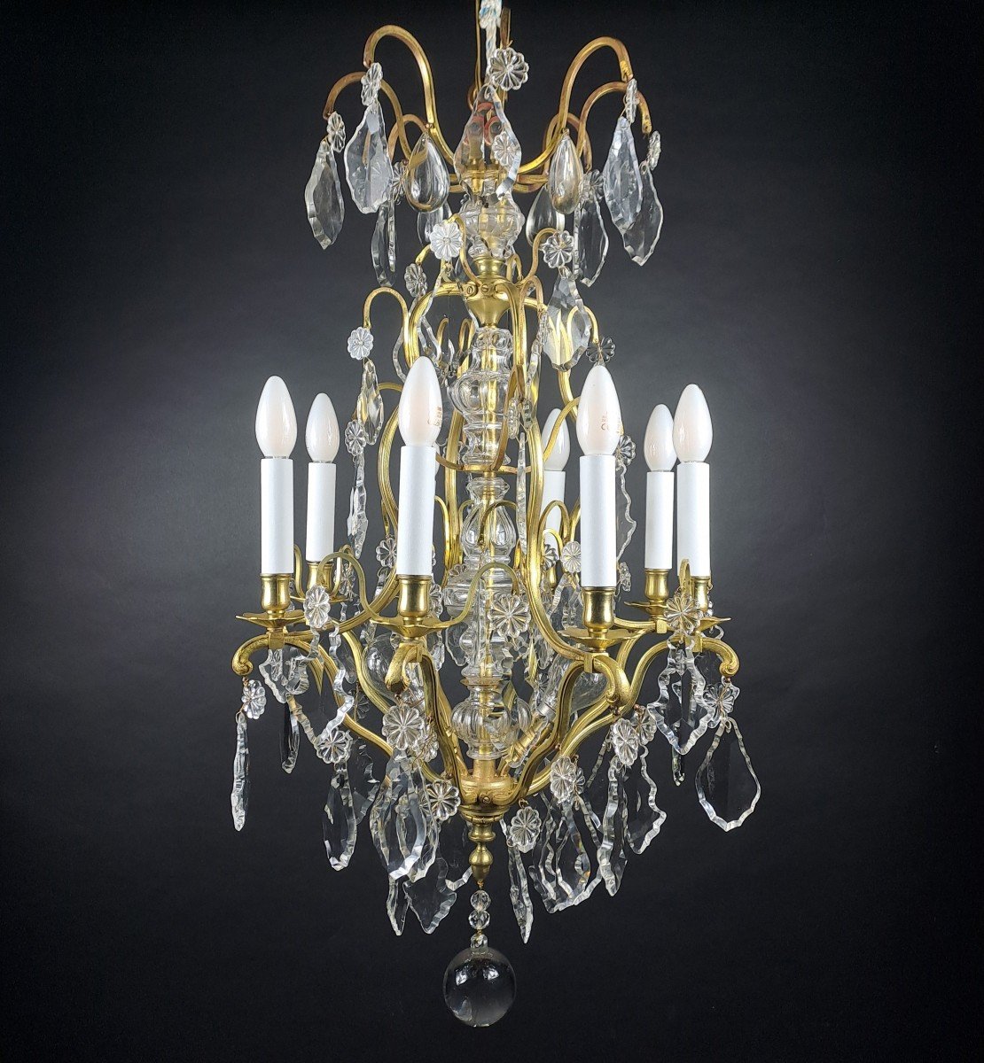 Cage Chandelier In Gilt Bronze And Baccarat Crystal-photo-1