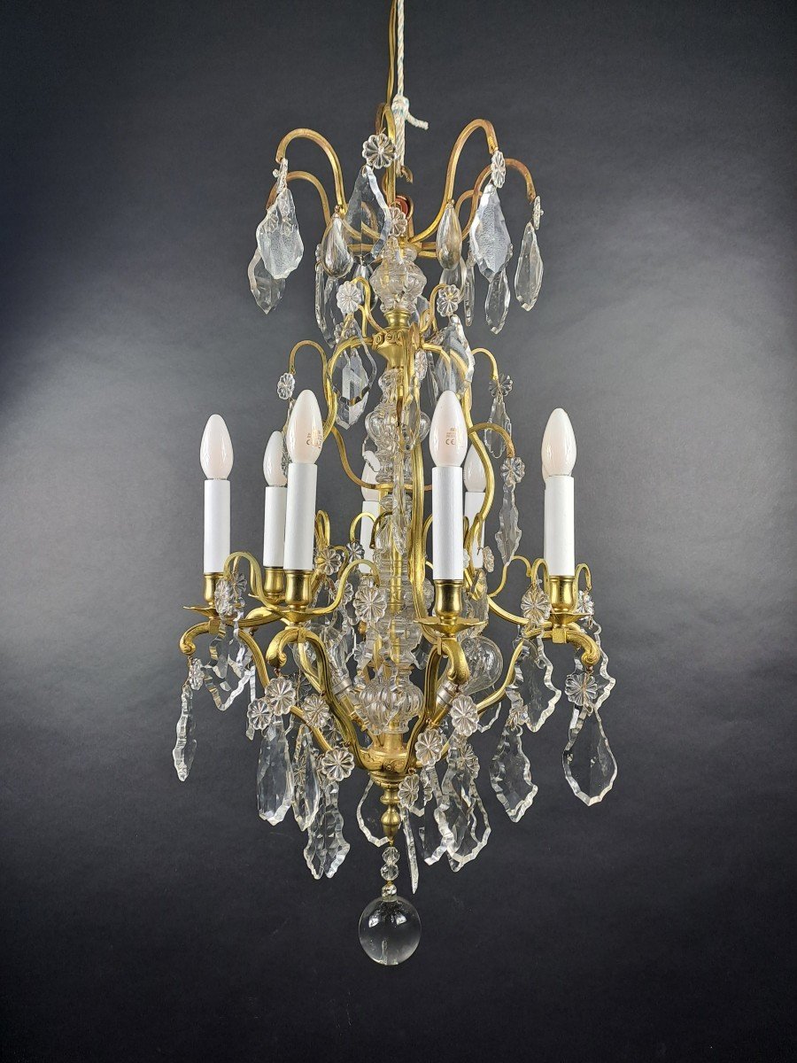 Cage Chandelier In Gilt Bronze And Baccarat Crystal-photo-3