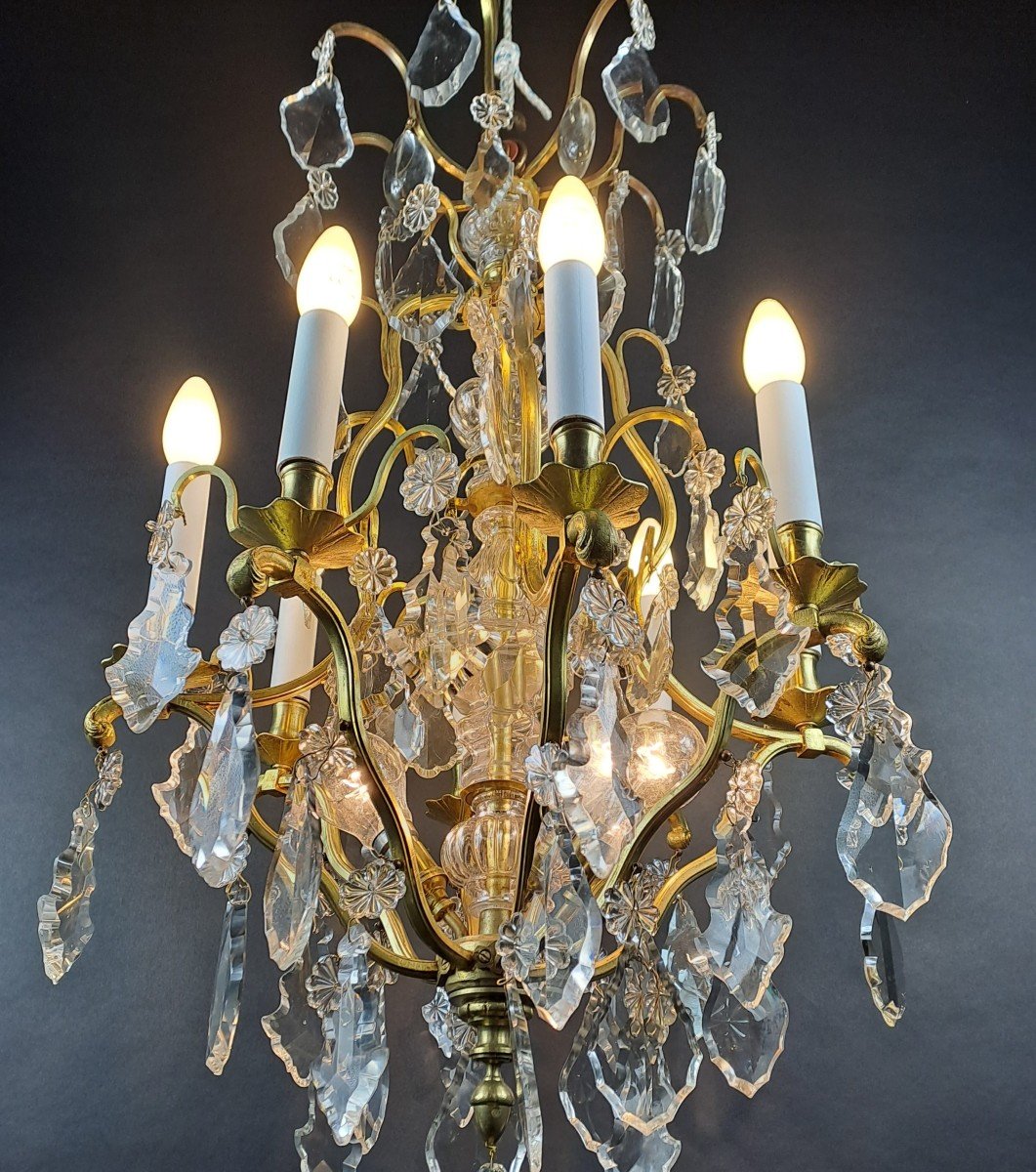 Cage Chandelier In Gilt Bronze And Baccarat Crystal-photo-5