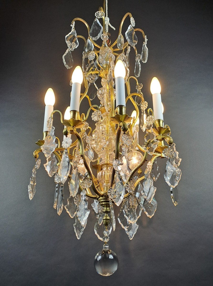 Cage Chandelier In Gilt Bronze And Baccarat Crystal-photo-6