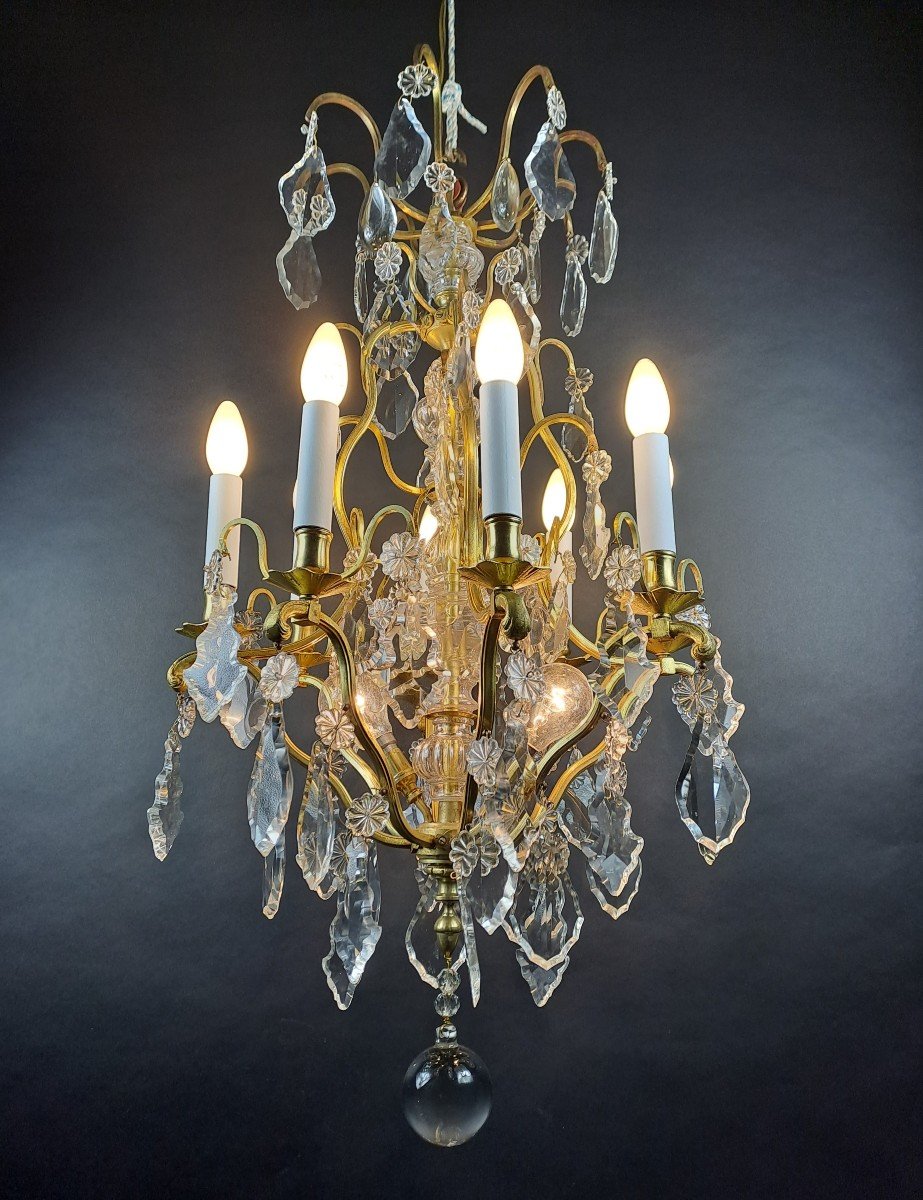 Cage Chandelier In Gilt Bronze And Baccarat Crystal-photo-7