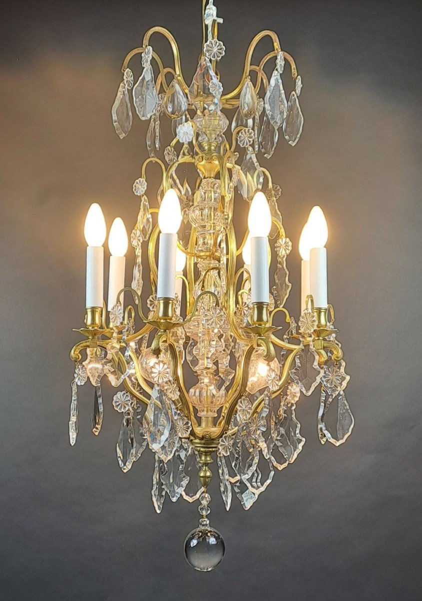 Cage Chandelier In Gilt Bronze And Baccarat Crystal