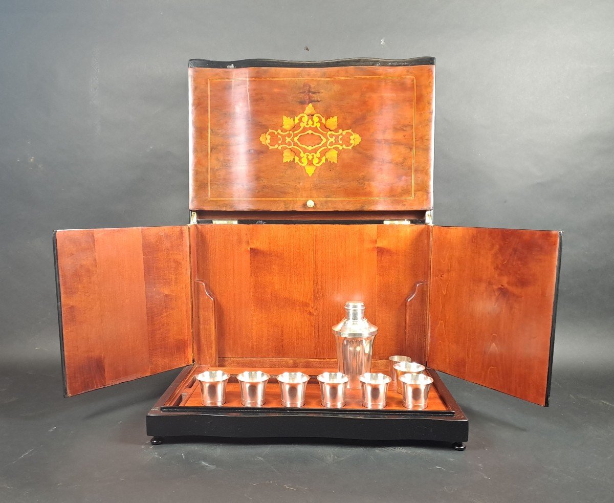 Large Charles X Style Cocktail Bar In Marquetry-photo-3