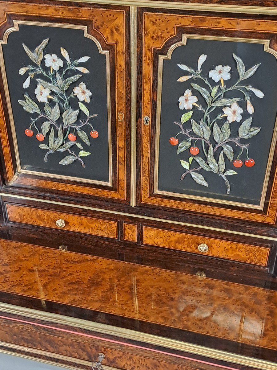 Bonheur Du Jour In Amboyna Burl Marquetry And Hard Stone Panels-photo-3