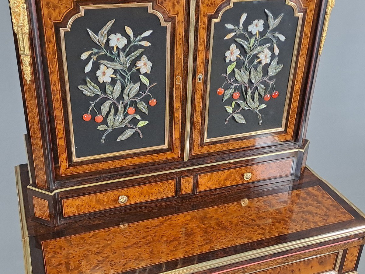 Bonheur Du Jour In Amboyna Burl Marquetry And Hard Stone Panels-photo-2