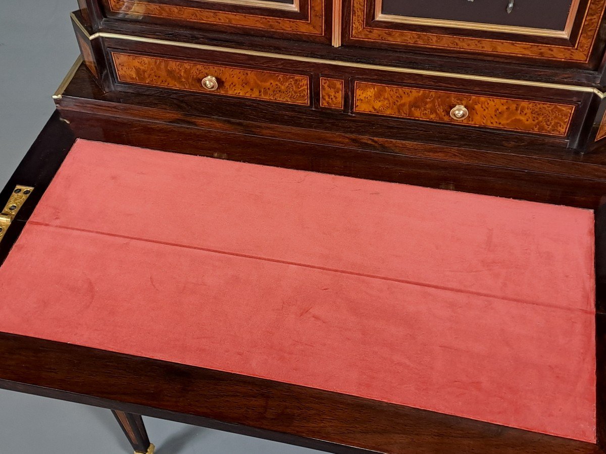 Bonheur Du Jour In Amboyna Burl Marquetry And Hard Stone Panels-photo-4