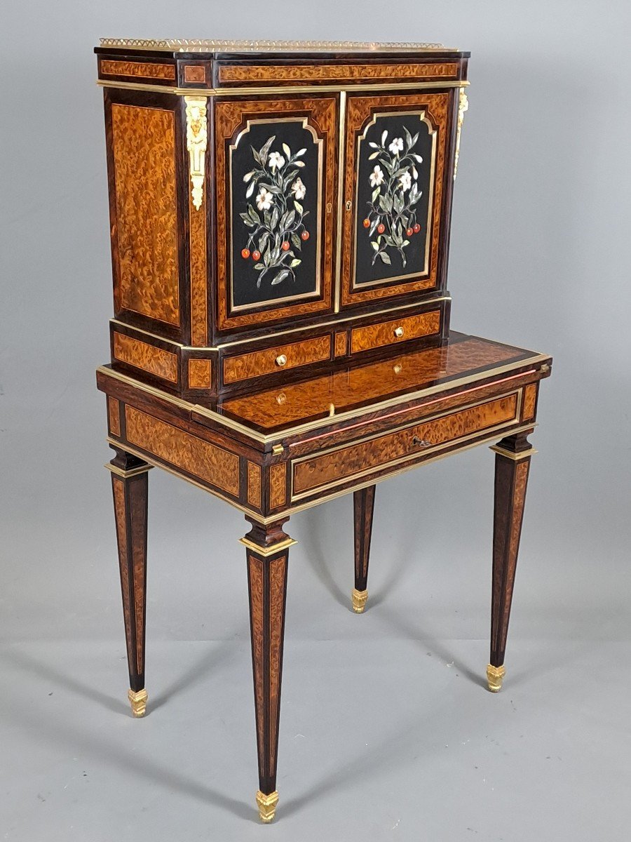 Bonheur Du Jour In Amboyna Burl Marquetry And Hard Stone Panels-photo-6