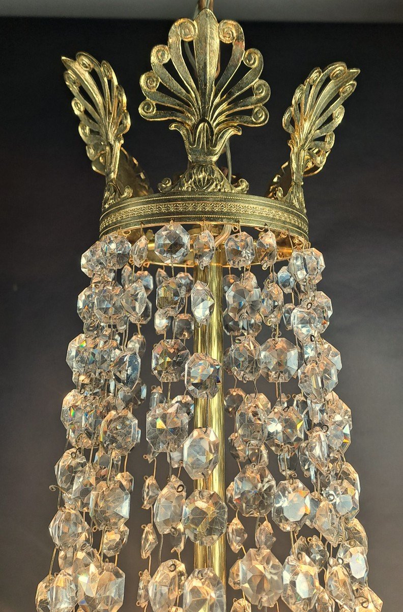 Empire Style Hot Air Balloon Chandelier In Gilt Bronze And Crystal-photo-3
