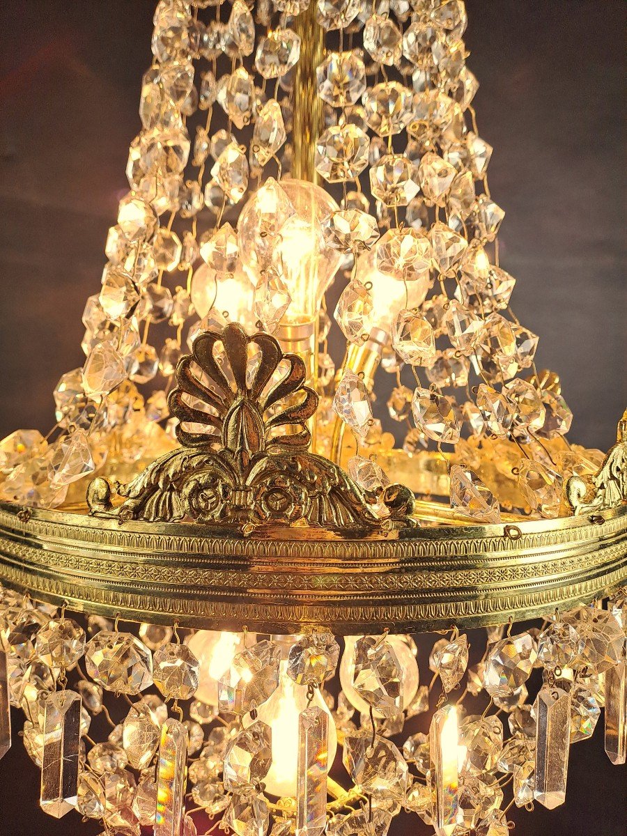 Empire Style Hot Air Balloon Chandelier In Gilt Bronze And Crystal-photo-5
