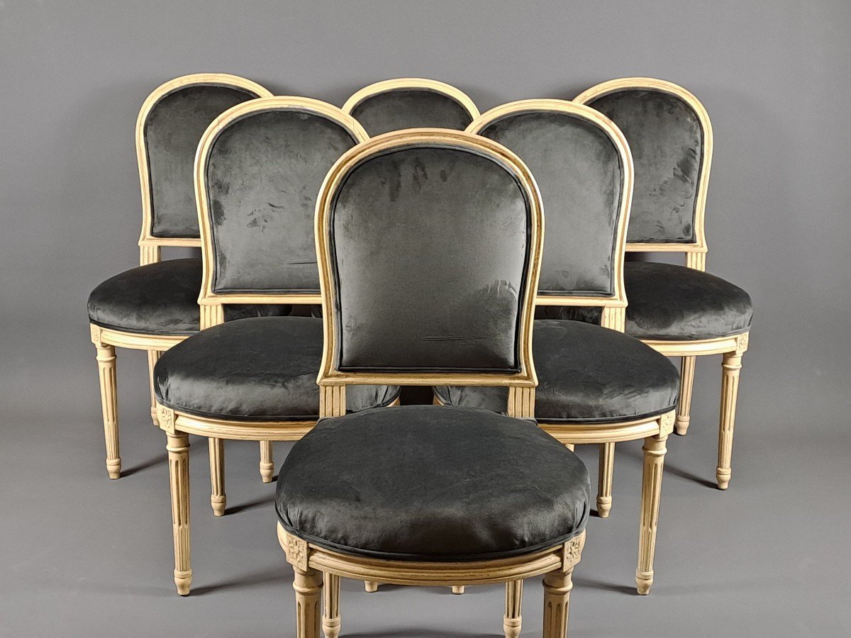 Suite De 6 Chaises De Style Louis XVI En Bois Laqué d'Après Un Modèle De Jacob-photo-2