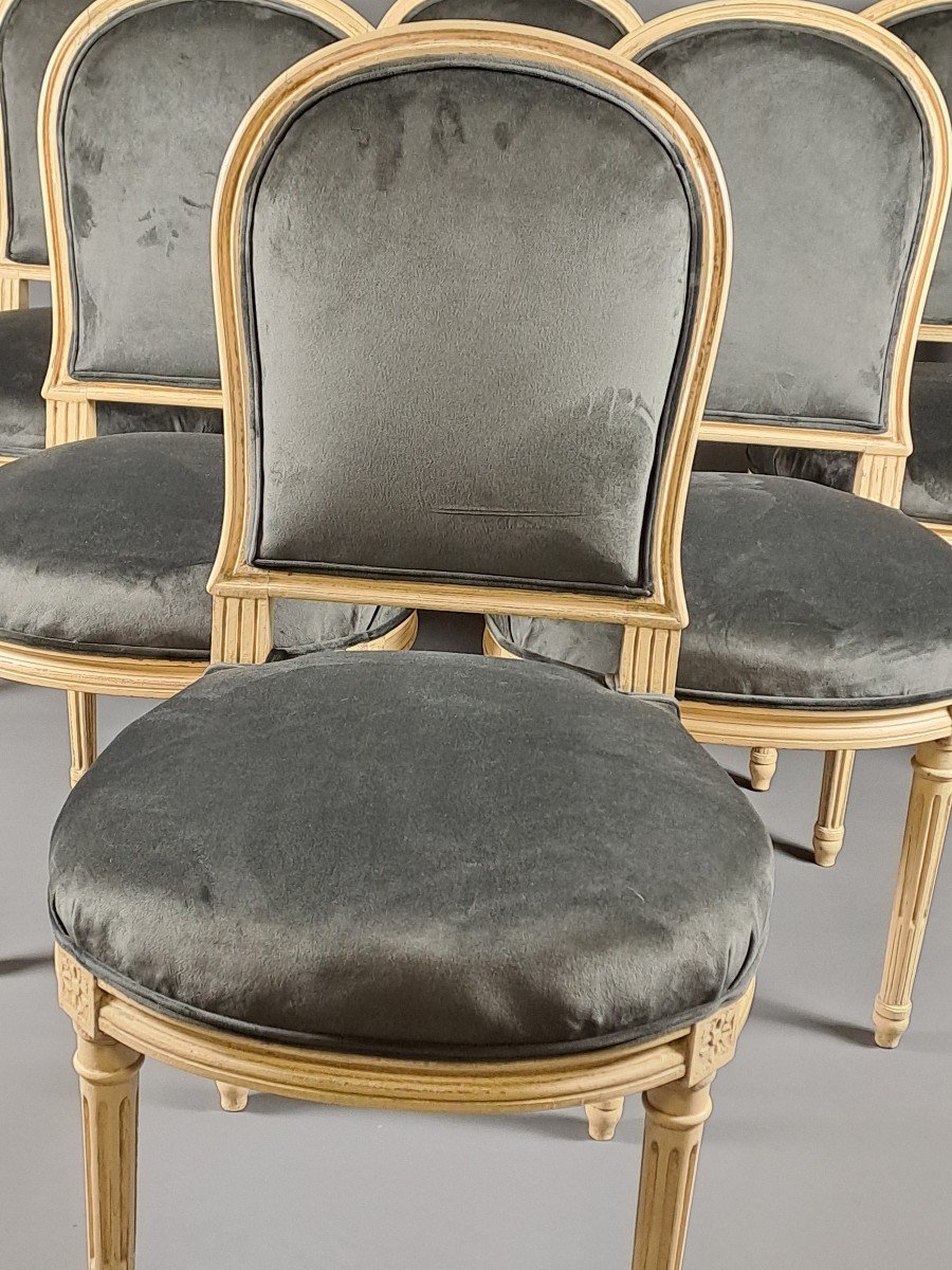 Suite De 6 Chaises De Style Louis XVI En Bois Laqué d'Après Un Modèle De Jacob-photo-3