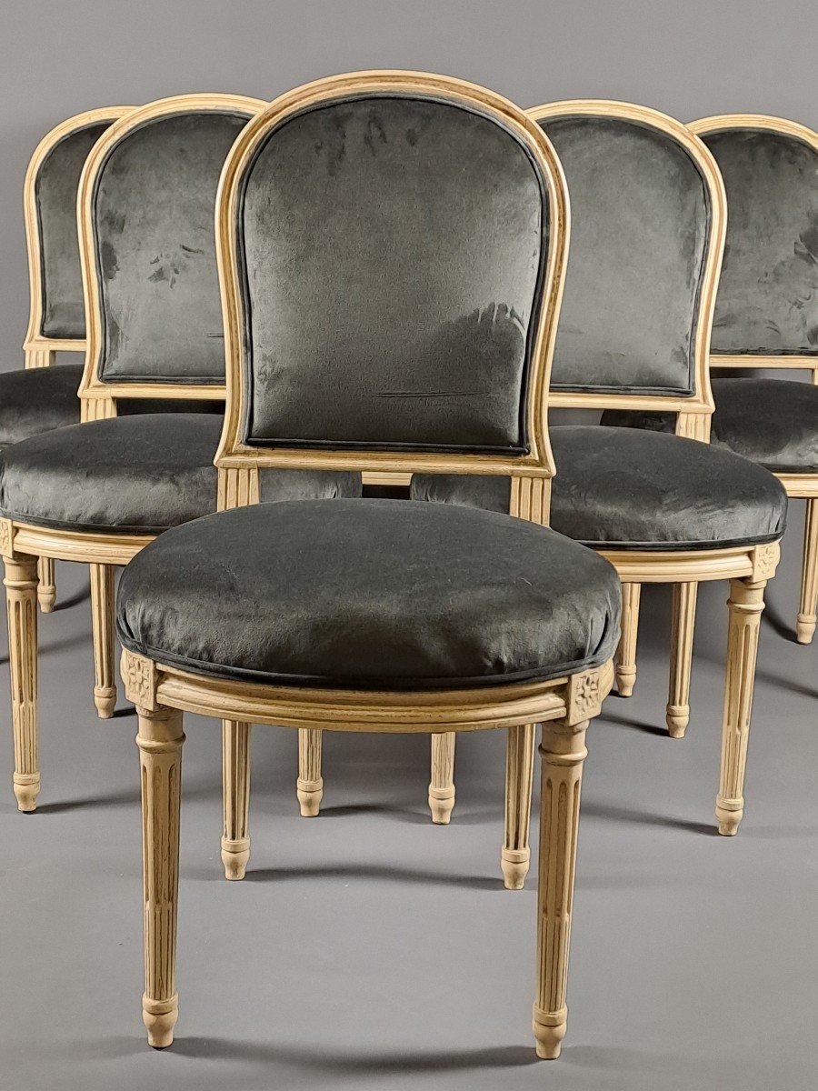 Suite De 6 Chaises De Style Louis XVI En Bois Laqué d'Après Un Modèle De Jacob-photo-4
