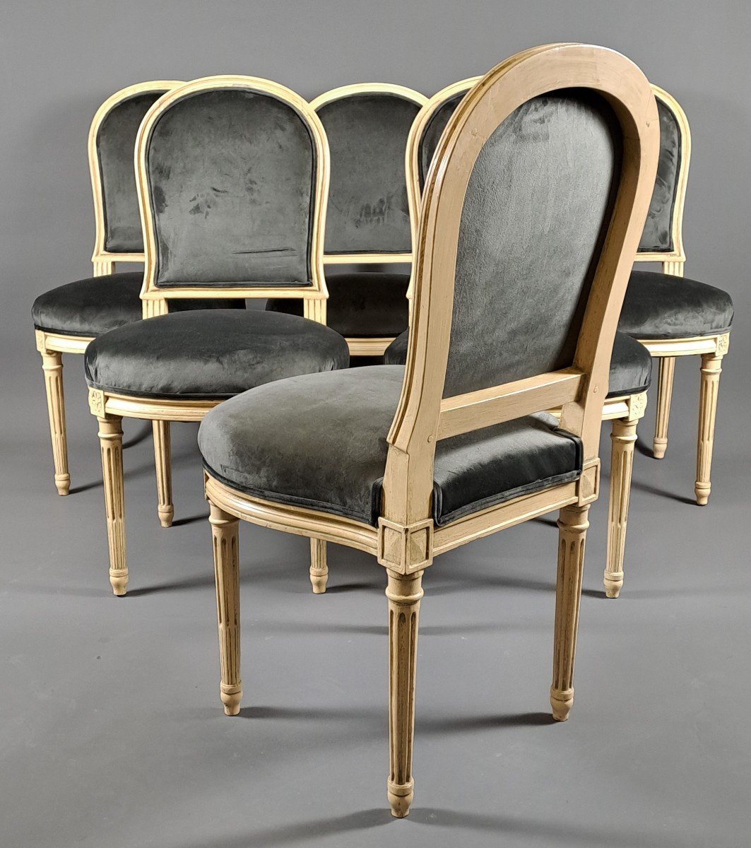 Suite De 6 Chaises De Style Louis XVI En Bois Laqué d'Après Un Modèle De Jacob-photo-2