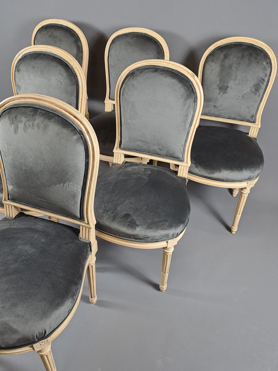 Suite De 6 Chaises De Style Louis XVI En Bois Laqué d'Après Un Modèle De Jacob-photo-3