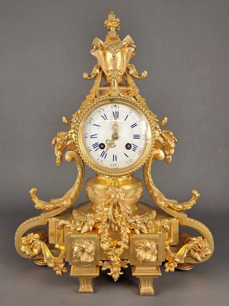 Louis XVI Style Clock In Gilt Bronze-photo-4