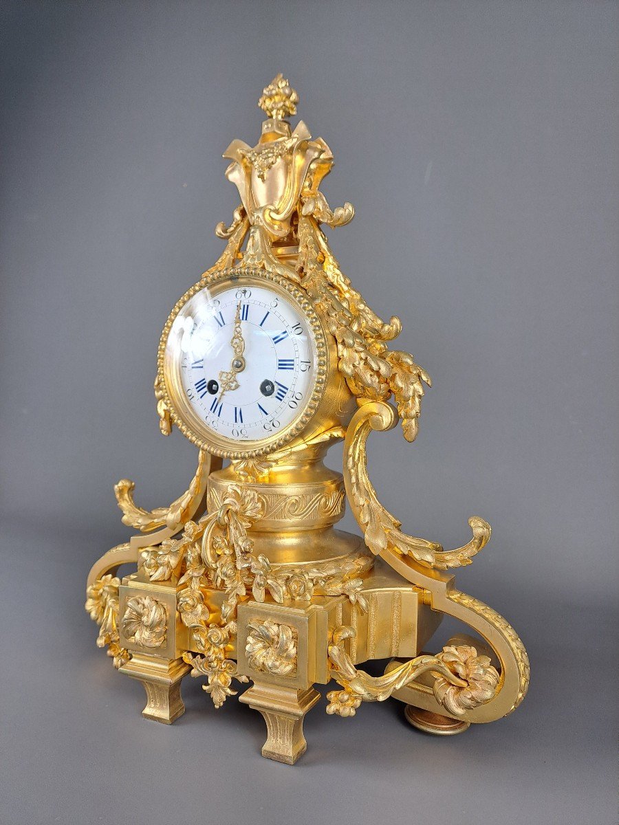 Louis XVI Style Clock In Gilt Bronze-photo-1