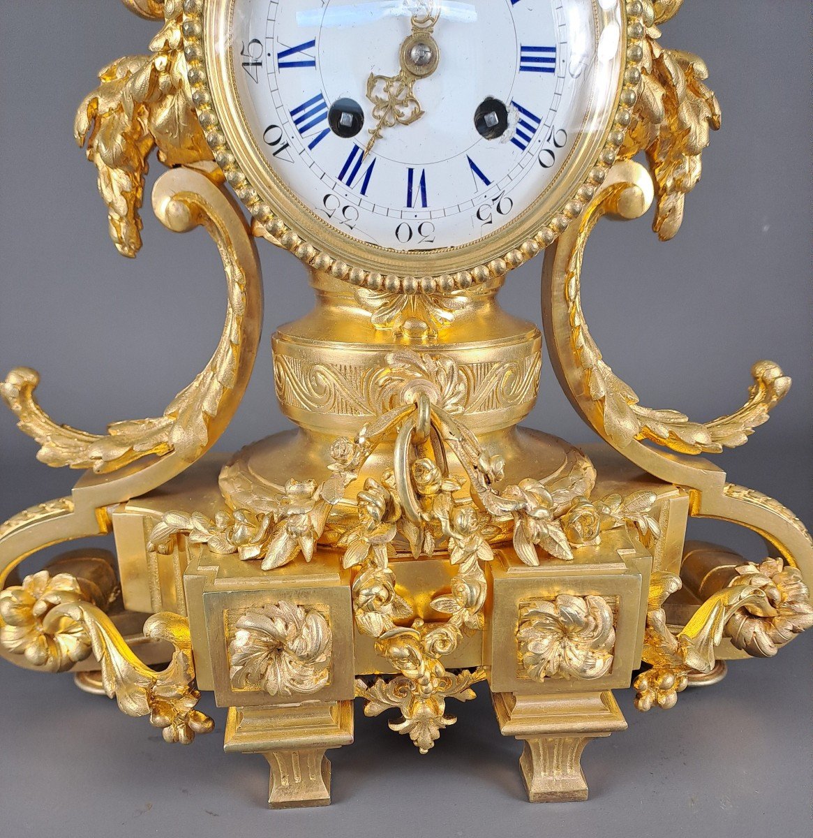 Louis XVI Style Clock In Gilt Bronze-photo-8