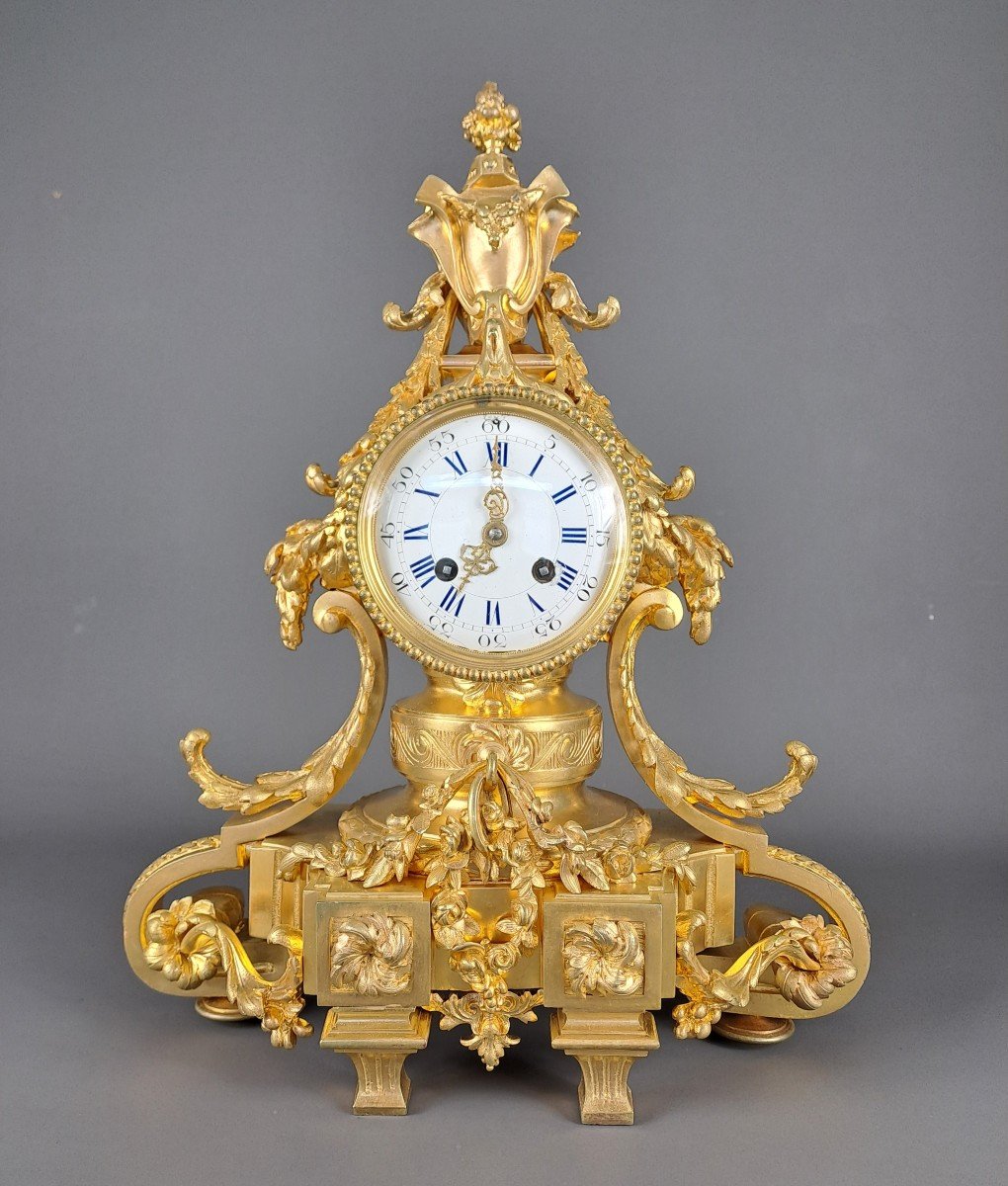 Louis XVI Style Clock In Gilt Bronze