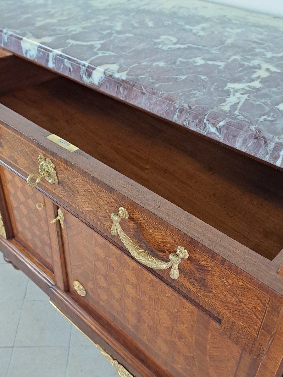 Buffet Enfilade De Style Louis XVI En Marquèterie & Bronze Doré Estampillé Vincent Epeaux Paris-photo-5