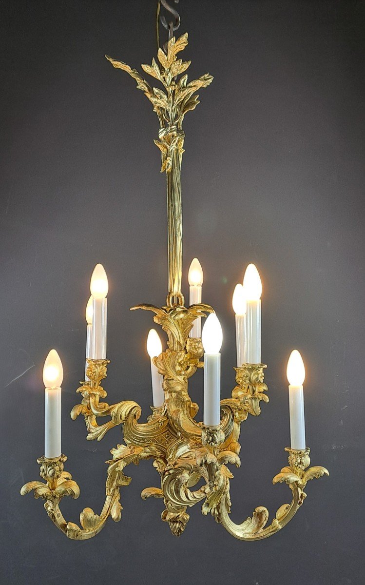 Lustre Rocaille De Style Louis XV En Bronze Doré - 9 Feux-photo-2