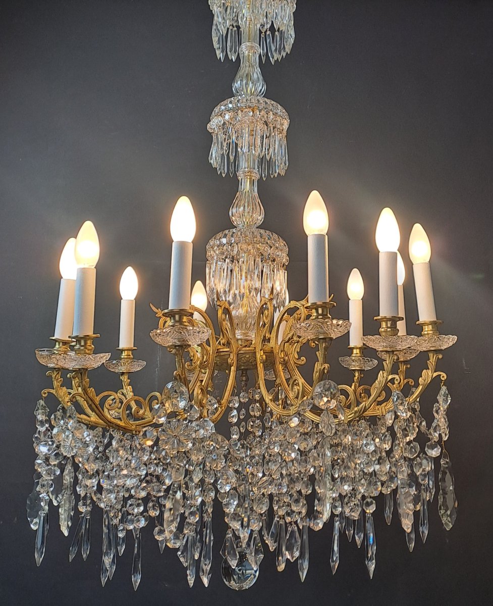 Large Napoleon III 12-light Chandelier In Gilt Bronze And Crystal-photo-3