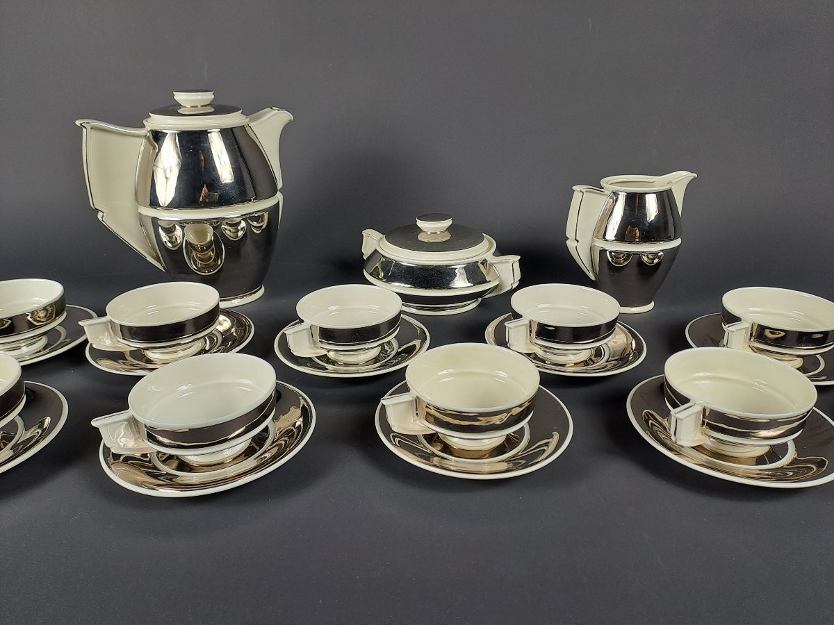 Art Deco Tea Set In Fine Silver Porcelain-photo-2