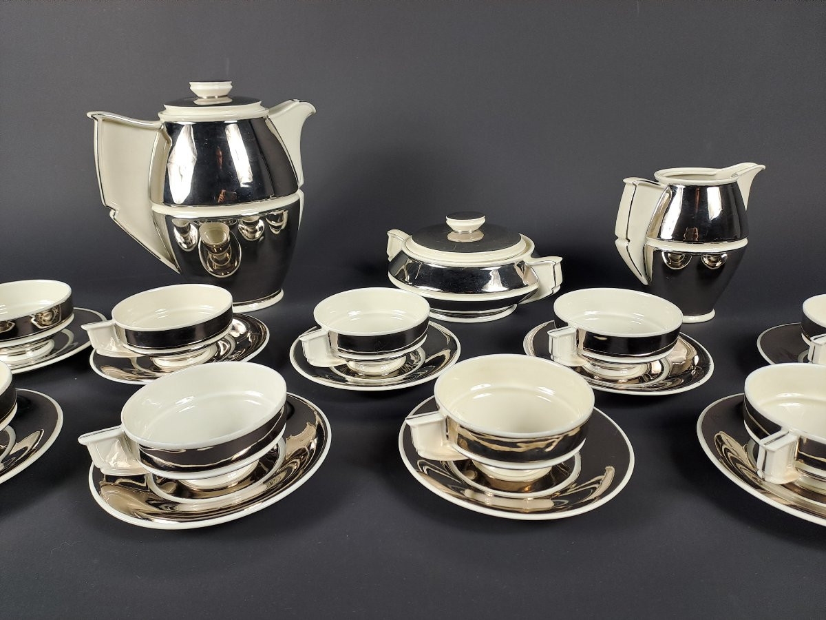 Art Deco Tea Set In Fine Silver Porcelain-photo-4