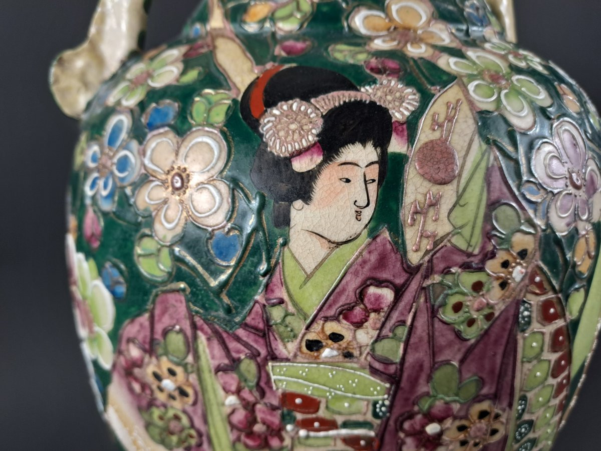 Grand Vase Japonais à Décor De Geisha-photo-2