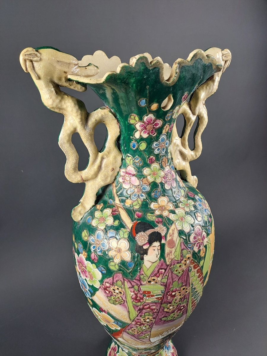 Grand Vase Japonais à Décor De Geisha-photo-4