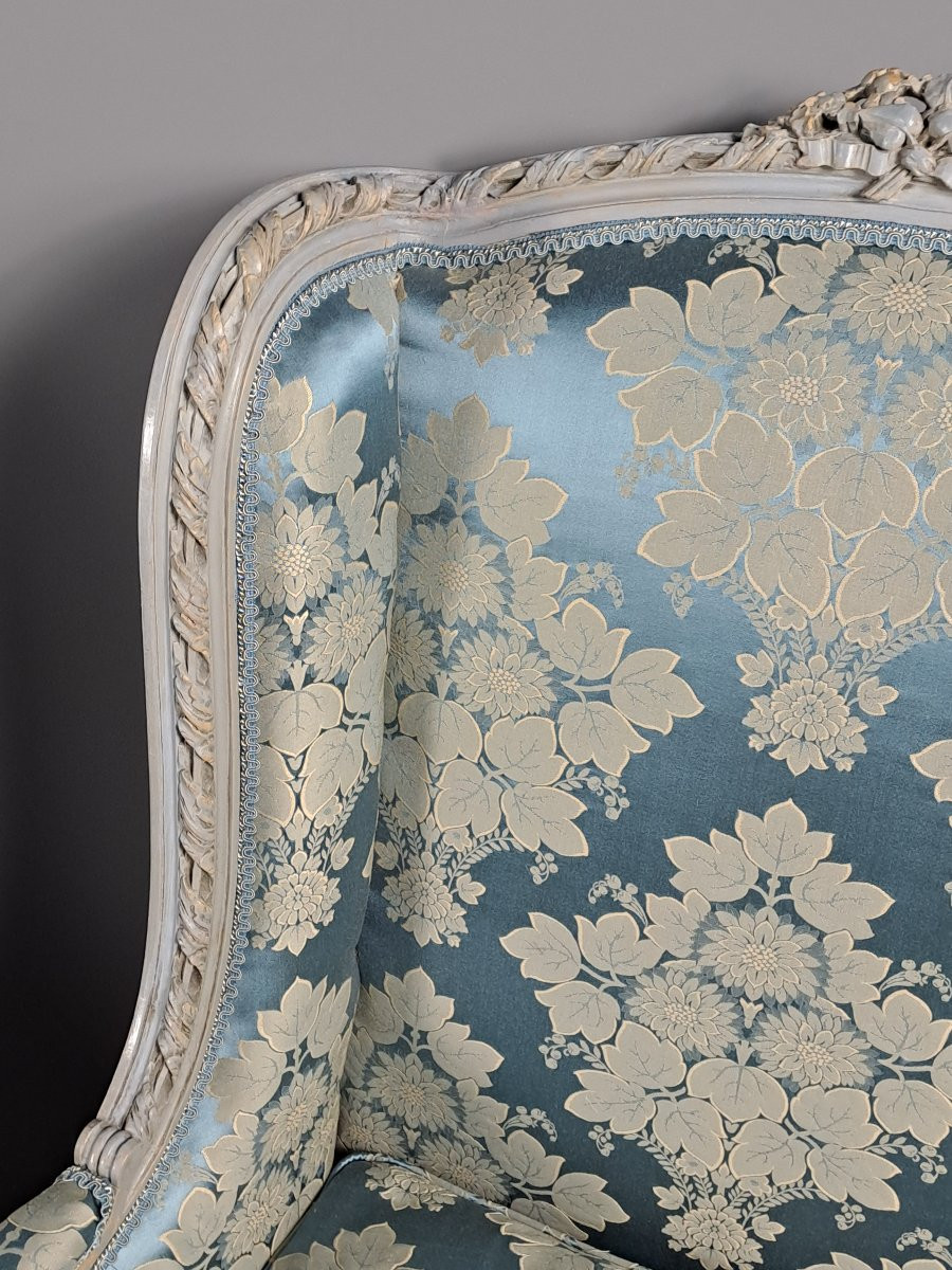 Large Pair Of Louis XVI Style Lacquered Wood Wing Chairs-photo-8