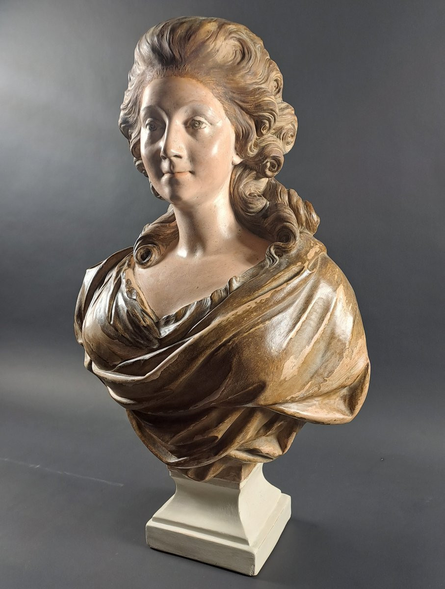 Grand buste en terre cuite - dame de qualité dans le goût du XVIIIème siècle-photo-2