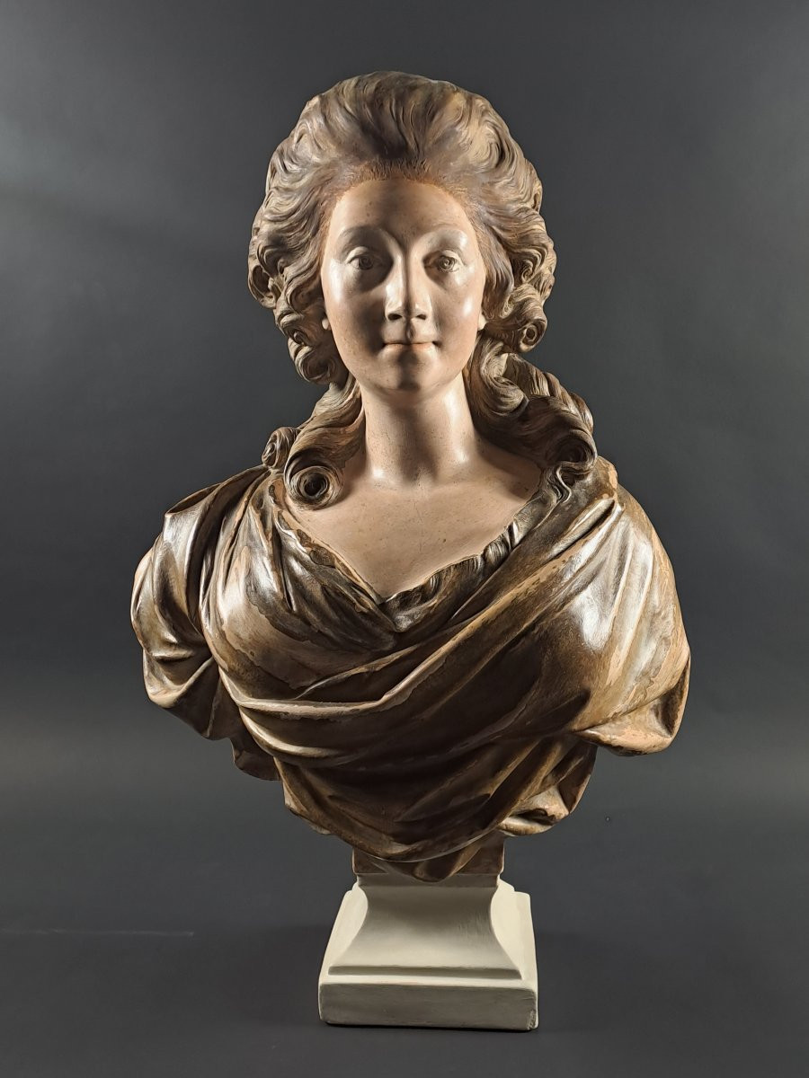 Grand buste en terre cuite - dame de qualité dans le goût du XVIIIème siècle-photo-4