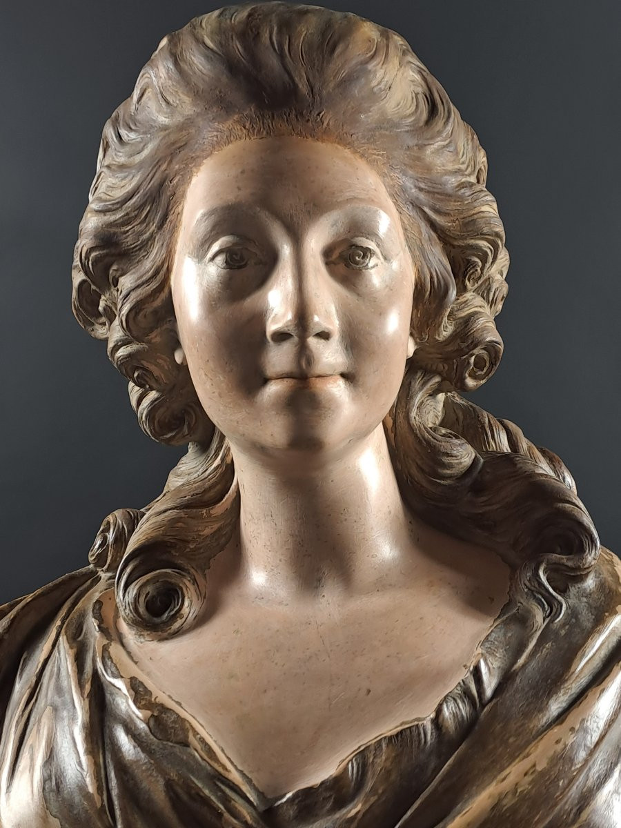 Grand buste en terre cuite - dame de qualité dans le goût du XVIIIème siècle-photo-1