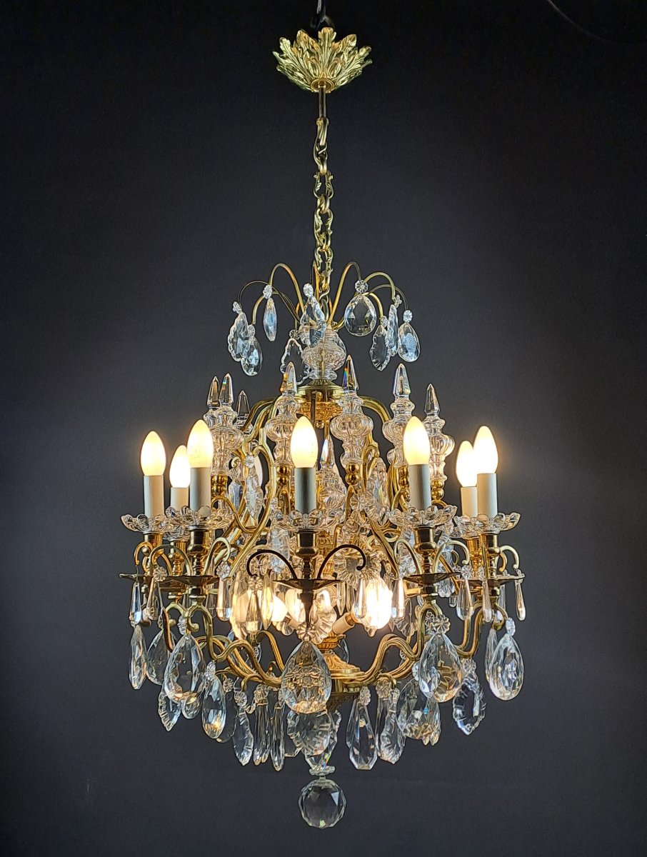 Louis XV Style Cage Chandelier In Gilded Bronze And Baccarat Crystal-photo-2