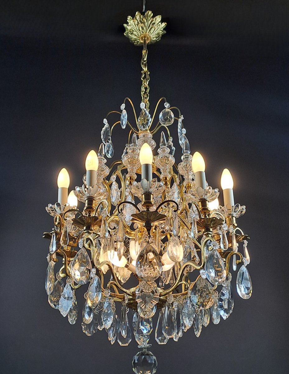 Louis XV Style Cage Chandelier In Gilded Bronze And Baccarat Crystal-photo-4