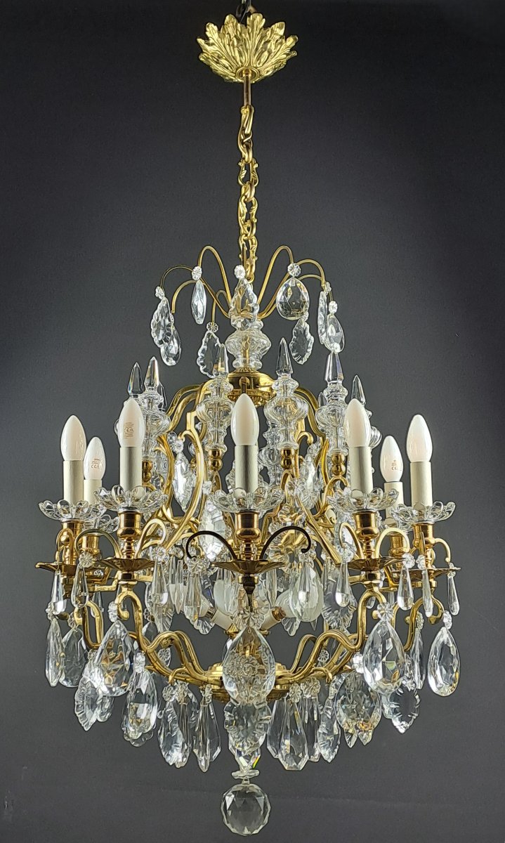 Louis XV Style Cage Chandelier In Gilded Bronze And Baccarat Crystal-photo-5
